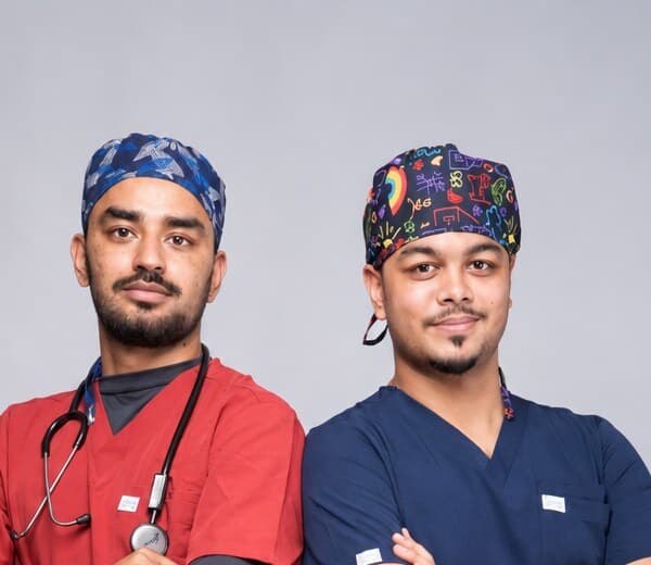 Printed tie-back scrub caps