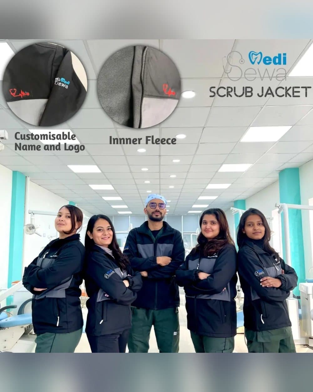 Fleece-Lined Scrub Jacket in Black